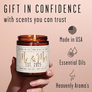 Wedding Gifts for Couples 2025, Bridal Shower Gifts from Bride - 'Mr & Mrs Est. 2025 Candle, w/Champagne on Ice I Wedding Shower for Newlyweds I 50Hr Burn, USA Made - Image 6