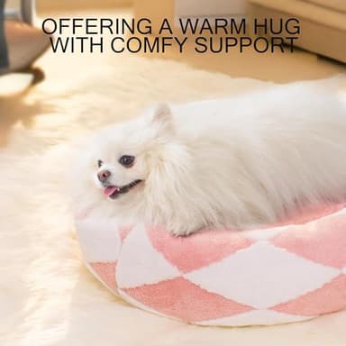 MEWOOFUN Cat Beds for Indoor Cats, Washable Cute Cat Bed Donut Small Dog Bed, Calming Pet Bed with Jacquard Shaggy Plush & Non-Slip Bottom, Ped Bed for Puppy and Kitten (23 inch, Pink Check Plush) - Image 3