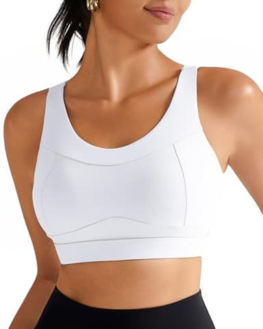 RUNNING GIRL High Impact Sports Bras for Women,Racerback White Bra Workout Crop Tank Tops Longline Sports Bra Push up(WX2667 White,S) - Image 1
