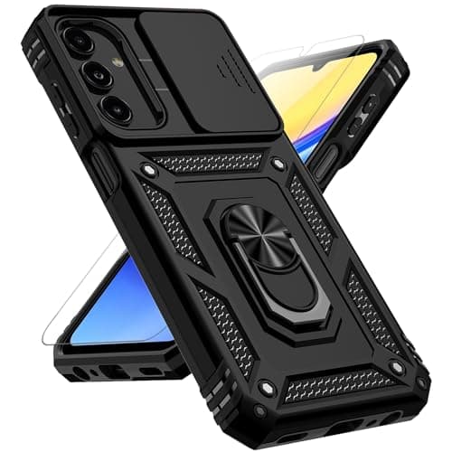 for Samsung Galaxy A15 5G Case with Slide Camera Cover HD Screen Protector [Military Grade 16ft. Drop Tested] Magnetic Ring Holder Kickstand Protective Phone Case for Galaxy A15 5G 2024, Black - Image 1