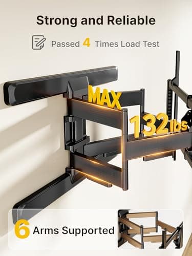 monTEK Full Motion TV Wall Mount for 43–95 Inch TVs, Pre-Assembled TV Mount with Tool-Free Tilt, Swivel, Extension, Max VESA 800 x 400mm and 132 lbs, 16″/18″ Wood Studs - Image 4