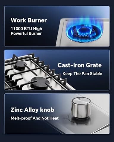 Ranein 5-Burner Gas Cooktop, 34-Inch Gas Stove Top Compatible with Thermocouple Protection, Built-in Gas Stove, 304 Stainless Steel Panel, Compatible with NG&LPG for Apartment and Indoor - Image 4