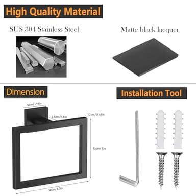 JOPOFI Towel Ring - Thicken SUS 304 Stainless Steel Towel Holder, Towel Racks for Bathroom, Square Modern Design Hand Towel Holder, Contemporary Hand Towel Bar - Matte Black - Image 6