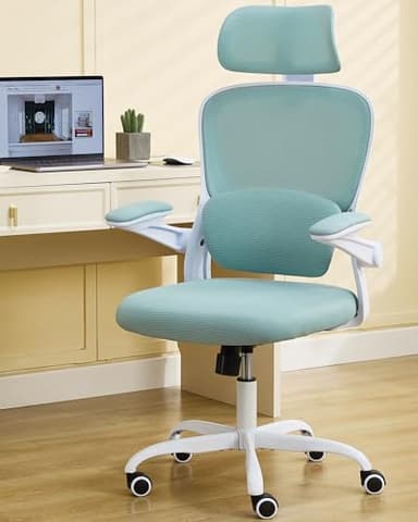 Estevo Ergonomic Office Chair with Tilt-Lock, Home Office Desk Chair with Auto Lumbar Support, High Back Mesh Desk Chair with Adjustable Headrest, Swivel Task Chair or Study Room Bedroom,Lake Blue - Image 2