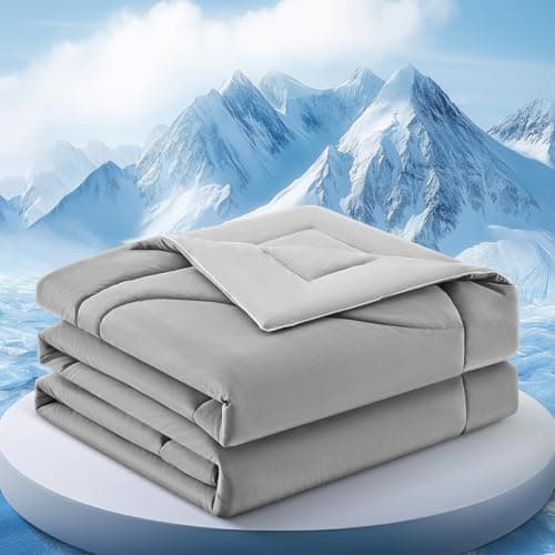 FineMay Cooling Comforter Queen Size, Double-Sided Cooling Blanket for Hot Sleepers & Night Sweats, Arc-Chill Q-Max > 0.4 Breathable Ice Blanket, Lightweight Cold Comforter (80''x90'', Light Grey) - Image 1
