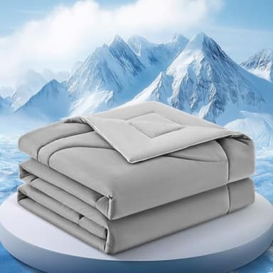 FineMay Cooling Comforter Queen Size, Double-Sided Cooling Blanket for Hot Sleepers & Night Sweats, Arc-Chill Q-Max > 0.4 Breathable Ice Blanket, Lightweight Cold Comforter (80''x90'', Light Grey) - Image 1