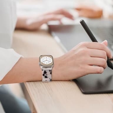 V-MORO Resin Bands Compatible with Apple Watch Series 8/9/10/11 44/45/46/42mm Lightweight Fashion Cute Strap with Starlight Stainless Steel Buckle for iwatch Ultra 49mm Series 7/SE/6/5/4/3/2/1(Tortoise Stone) - Image 3