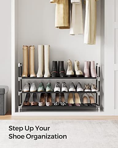 SONGMICS 3-Tier Shoe Rack, Shoe Storage for Hallway Closet, Slim and Space-Saving, Metal Frame, Non-Woven Fabric Shelves, Black ULSH053B01 - Image 4