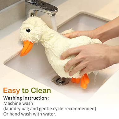 Pawaboo Squeak Plush Duck Dog Toy, Large 12'' Super Soft PlushStuffed Duck-Shaped Pet Toys, Crinkle Paper Rattle Pet Biting Training Chew Toys Non-Toxic Plush Doll for Pet Dogs, Light Yellow/Orange - Image 7