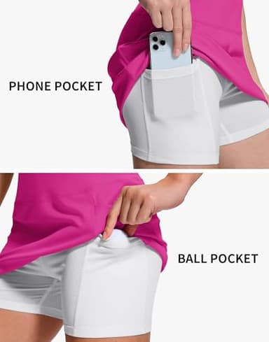 UPGET Womens Golf Skirt Skort 16" High Waisted 4 Pockets Lightweight Stretch with Liner for Tennis Athletic Casual Rose L - Image 5