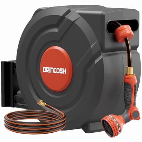 3rd Generation Retractable Garden Hose 130 ft x 1/2 inch Heavy Duty Wall-Mounted Hose Reels for Outside 180° Swivel Automatic Slow Return Any Length Lock 9 Pattern Nozzle UV Resistant (Black) - Image 1