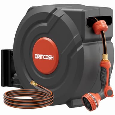 3rd Generation Retractable Garden Hose 130 ft x 1/2 inch Heavy Duty Wall-Mounted Hose Reels for Outside 180° Swivel Automatic Slow Return Any Length Lock 9 Pattern Nozzle UV Resistant (Black) - Image 1