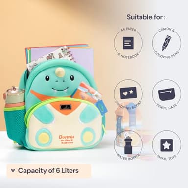 BabbleRoo Toddler Backpack, Kids Backpack - Light & Comfortable, Water Resistant Neoprene, Leash for Toddlers 1-3, Reflective Strips for Visibility, Animal Backpack, Donnie the Dino - Image 8