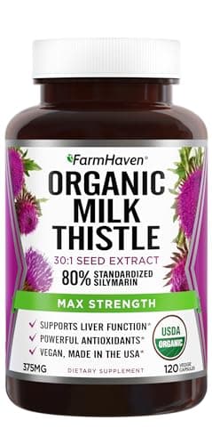 FarmHaven USDA Organic Milk Thistle Capsules |30X Concentrated Seed Extract & 80% Silymarin Standardized - Supports Liver Function and Overall Health | Non-GMO | 120 Veggie Capsules - Image 1