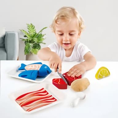 Hape Tasty Proteins Set | Wooden Pretend Play Food Set for Kids, Basic Play Cooking Ingredients and Accessories Set, Multicolor - Image 4