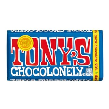 Tony's Chocolonely - 70% Dark Chocolate Bar - Belgium Chocolate, No Artificial Flavoring, Fairtrade & B Corp Certified - 6.35 Oz - Image 1