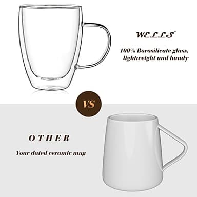 4-Pack 12 Oz Double Walled Glass Coffee Mugs with Handle, Insulated Layer Coffee Cups, Clear Borosilicate Glass Mugs, Gift for Cappuccino,Tea,Latte,Espresso,Hot Beverage,Wine, Microwave Safe, Set of 4 - Image 3
