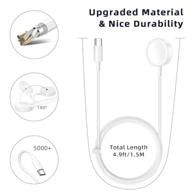 Vertebraid USB C Watch Charger Cable Compatible for Apple Watch: Magnetic Charger Cable Compatible with iWatch Series 10/9/8/7/6/5/4/3/2/1/SE/SE2, Travel Type C Charging Cord, 4.9ft - Image 6