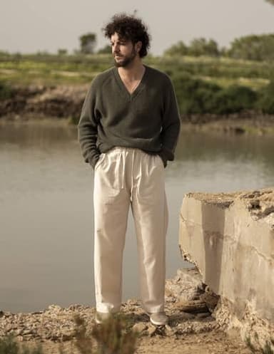 COOFANDY Men Linen Yoga Beach Cool Long Pants Stretchy Drawstring Waist Trousers,Straight - Image 2