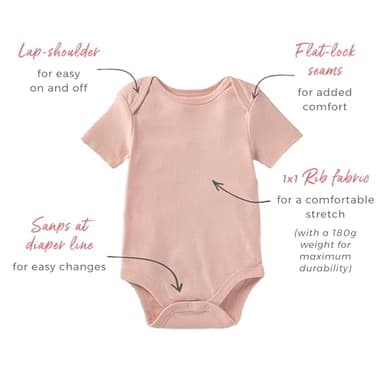 Burt's Bees Baby Unisex Baby Bodysuits 100% Organic Cotton Infant Gender Neutral Short Sleeve One Piece Outfit, NB - 24M - Image 2