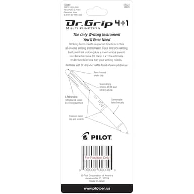 PILOT Dr. Grip 4+1 Multi-Function Refillable & Retractable Ballpoint Pen + Pencil, Fine Point, Black Barrel, Black/Red/Blue/Green Inks, Single Pen (36220) - Image 4
