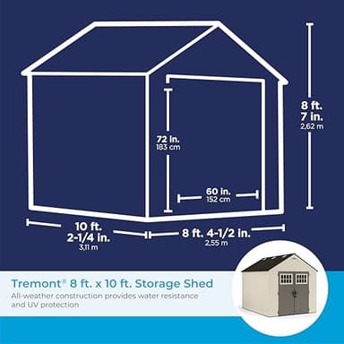 Suncast 8’x10’ Tremont Resin Shed, Vanilla & Slate – Backyard Storage Unit with Skylights, Corner Shelves, Reinforced Floor & Double Doors – Store Lawn Mower, Garden Equipment & Outdoor Tools - Image 3