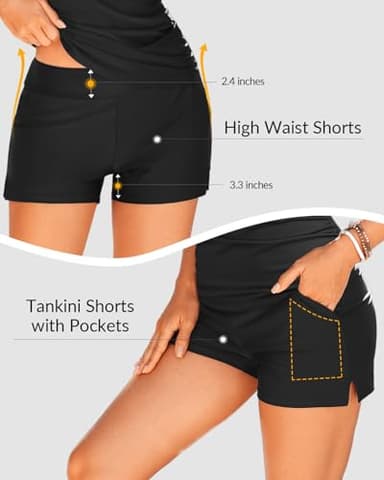 Tankini Two Piece with Shorts - Womens Tummy Control Swimsuit with Pockets Bathing Suit with V-Wire Boy Shorts Swimwear 2025 Black - Image 6