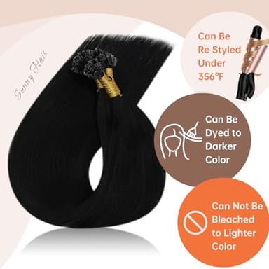 Sunny Hair 24inch U Tip Hair Extensions Human Hair Jet Black Hot Fusion Hair Extensions Straight U Tip Hair Extensions Real Human Hair Black for Women K Tip Hair Extensions 50S 50G - Image 4