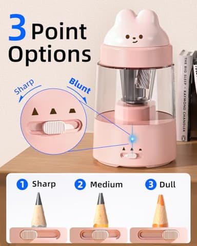 ZMOL Electric Pencil Sharpeners, Colored Pencil Sharpener for Kids, Auto Stop, Rechargeable Pencil Sharpener for Battery Powered Cute No.2/Colored Pencils (6-8mm), Classroom/Office/Home (Pink) - Image 3