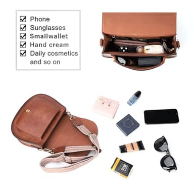 AFKOMST Crossbody Bags for Women,Small Saddle Purse and Boho Cross Body Handbags,Vegan Leather, Brown Guitar Strap - Image 6