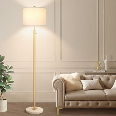 【Upgraded】Dimmable Gold Floor Lamps for Living Room, 11W LED Bulb Included, Modern Standing Lamp with Marble Base, Tall Pole Light with White Linen Shade for Bedroom Reading Office Corner Nursery - Image 7