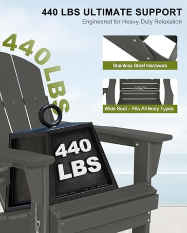 ABCPATIO Folding Adirondack Chairs - Plastic Adirondack Chairs with Cup Holder, Weather Resistant for Outdoor, Patio, Lawn, Garden, Backyard Deck, Fire Pit - Dark Gray - Image 6