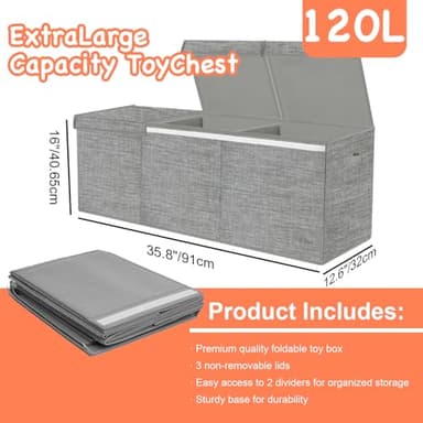 Boxgambol Extra Large Toy Box, Toy Storage Organizer with Lid, Oxford Fabric Collapsible Sturdy Toy Chest Bins Baskets for Livingroom,Playroom, Nursery, Bedroom, Closet (Light Grey) - Image 2