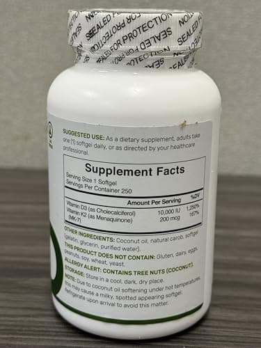 DEAL SUPPLEMENT Vitamin D3 10,000 IU + K2 MK7 200mcg Softgels, 250 Count | 2-in-1 Complex with Virgin Coconut Oil | Supports Heart, Bone, Teeth & Immune Health | Easy to Swallow - Image 4