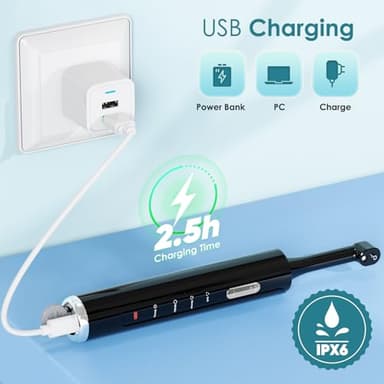 Tooth Polisher, Rechargeable Teeth Polisher with 5 Brush Heads, 4 Speed Modes, Tooth Whitening Kit for Cleaning and Polishing, LED Light, 3 Polish Pastes, IPX6 Waterproof Teeth Cleaning Tools, Black - Image 7