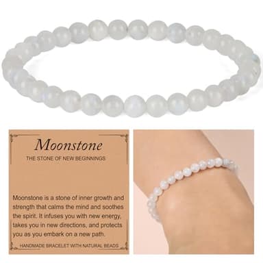 QOGIR Moonstone Bracelet - New Beginning Bracelet for Women Men - Handmade Natural Gem Stone Beaded Stretch Elastic Healing Bracelets 4mm - Image 2
