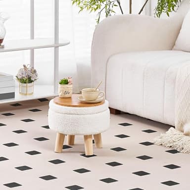 Wimarsbon Storage Ottoman, Modern Round Footrest with Soft Padded Seat, Teddy Velvet Footstool with Wood Legs, Accent Small Table or Plant Stand for Hallway, Living Room (Cream) - Image 2