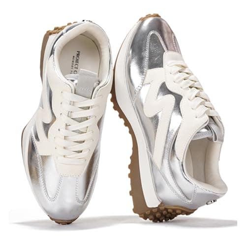 Project Cloud Trendy Sneakers for Women - Memory Foam and Non-Slip Comfortable Casual Ladies Shoes for Womens Fashion Sneakers - Lightweight Lace-up Shoes (LECCO, SILV, 8) Silver - Image 1