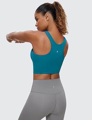 CRZ YOGA Butterluxe Racerback Longline Sports Bras for Women - High Neck Padded Crop Workout Tank Top with Built in Pads Borealis Green X-Small - Image 2
