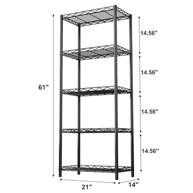 HOMEFORT 5-Tier Wire Shelving 5 Shelves Unit Metal Storage Rack Durable Organizer Perfect for Pantry Closet Kitchen Laundry Organization in Black,21”Wx14”Dx61”H - Image 3