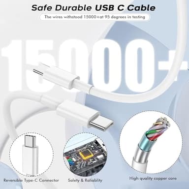 Fast USB C Charger Block,3Pack Long 6FT USBC to USBC Cable iPad Cord 20W iPhone 17 Pro Max Charger Travel Plug Fast Charging for iPhone 17/17 Air/17 Pro/16/16e/16 Pro/16Plus/15/15Pro/Pro Max/Plus,iPad - Image 6