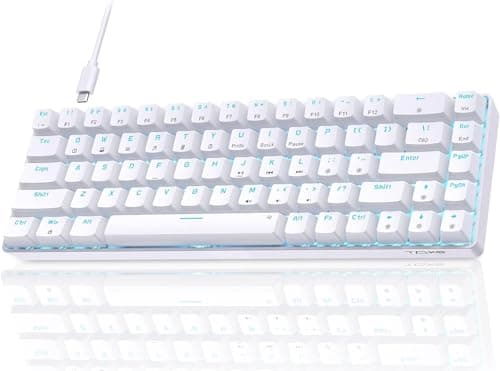 TMKB T68SE 60% Mechanical Gaming Keyboard – Ultra-Compact 68 Keys Wired Keyboard with Blue Switches, LED Backlit, Dedicated Arrow & Control Keys – White – for Windows PC/Laptop/Gamers/Typists - Image 1
