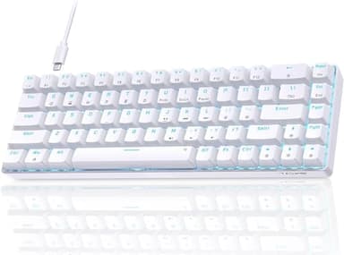 TMKB T68SE 60% Mechanical Gaming Keyboard – Ultra-Compact 68 Keys Wired Keyboard with Blue Switches, LED Backlit, Dedicated Arrow & Control Keys – White – for Windows PC/Laptop/Gamers/Typists - Image 1