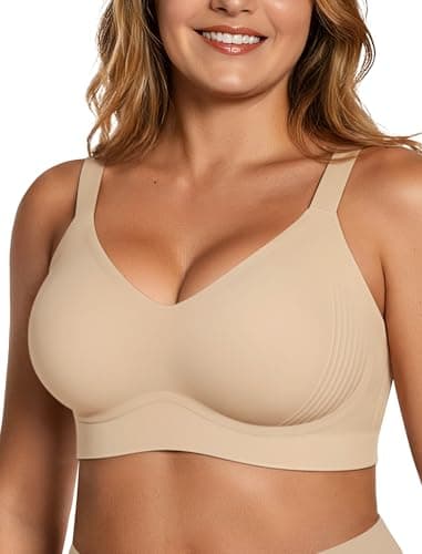OEAK Womens Wireless Seamless Bras Full Coverage Supportive Lounge Bra Push Up Plus Size Everyday Bra Comfortable Tshirt Bras Nude M - Image 1