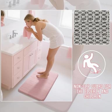 Yimobra Pink Bath Mat 31.5x20 Inch, Super Soft Absorbent Memory Foam Bathroom Rug Non Slip, Quick Dry, Machine Washable Floor Carpet for Tub Shower, Home Decor Accessories - Image 5