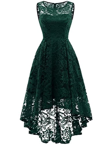 MUADRESS Women's Elegant Floral Lace Dress Sleeveless Crew Neck Hi-Lo Cocktail Prom Dress for Evening Party Green L - Image 1