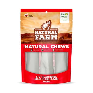 Natural Farm Filled Dog Bones, Bully Stick Flavor (5-6 Inch, 3 Pack), Limited Ingredient Stuffed Dental Dog Bone Treats for Large Dogs - Image 2