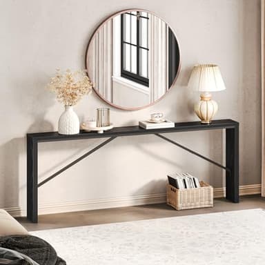 MAHANCRIS Console Table, 78.7" Long Sofa Table Behind Couch, Narrow Entryway Table, Farmhouse Dining Table with Angled Metal Frame, Industrial Console Table for Entryway, Black CTHB20801 - Image 6