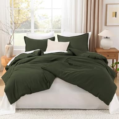 Litanika Oversized King Comforters Olive Green Super King Size, 3 Pieces Lightweight Solid Bedding Comforter Set, All Season Fluffy Bed Set (120x120In Comforter & 2 Pillowcases) - Image 3