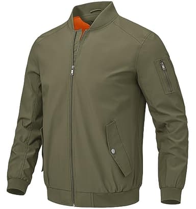 BGOWATU Men's Bomber Jacket Lightweight Windbreaker Jacket for Men Casual Fall Zip Up Coat Army Green 3X - Image 1